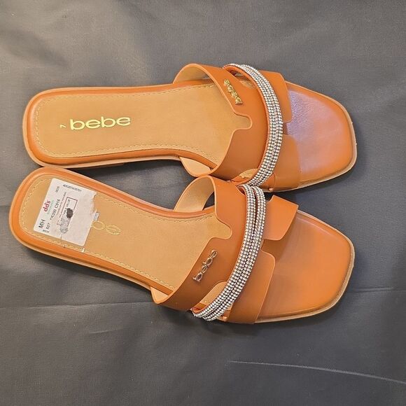 BRAND NEW BEBE WOMEN'S RHINESTONE SLIDE WITH SILVER CHAIN ACCENT - Picture 4 of 16